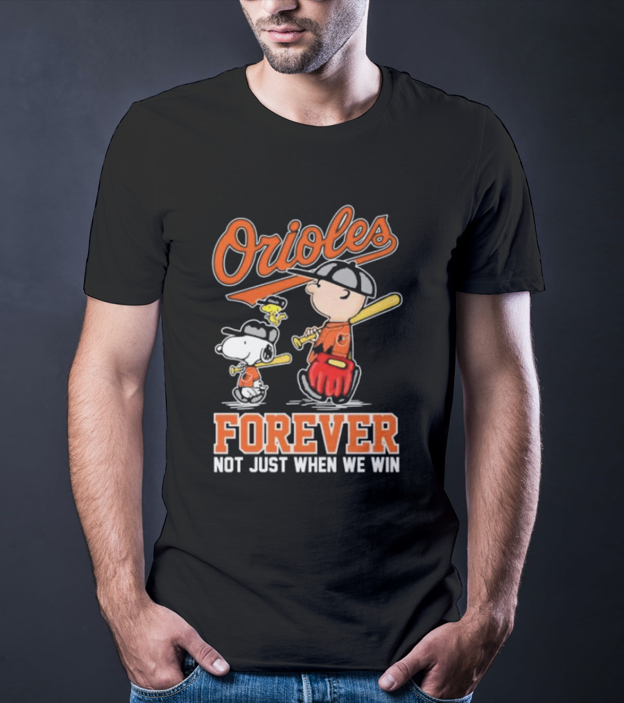 Orioles Forever Not Just When We Win Charlie Brown Snoopy Woodstock Walking T-Shirt