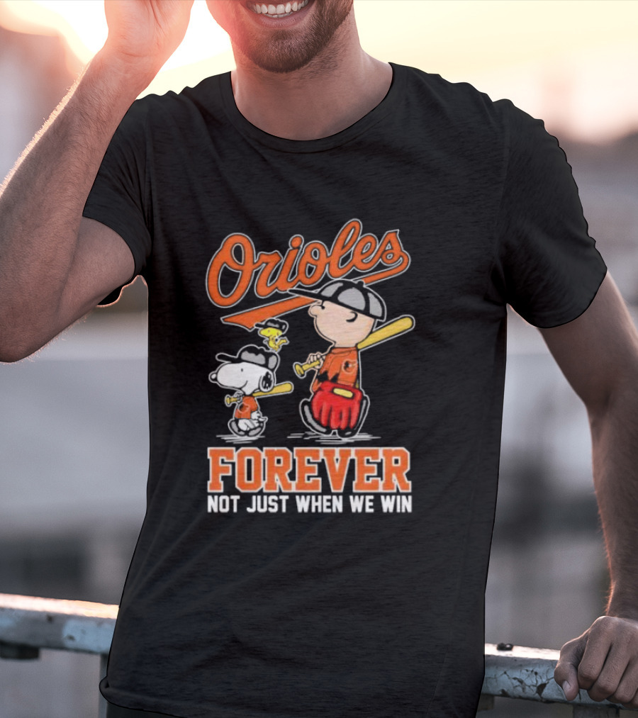 Orioles Forever Not Just When We Win Charlie Brown Snoopy Woodstock Walking T-Shirt