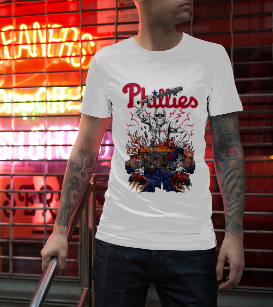 Phillies Ring The Bell Skeleton Flames T-Shirt