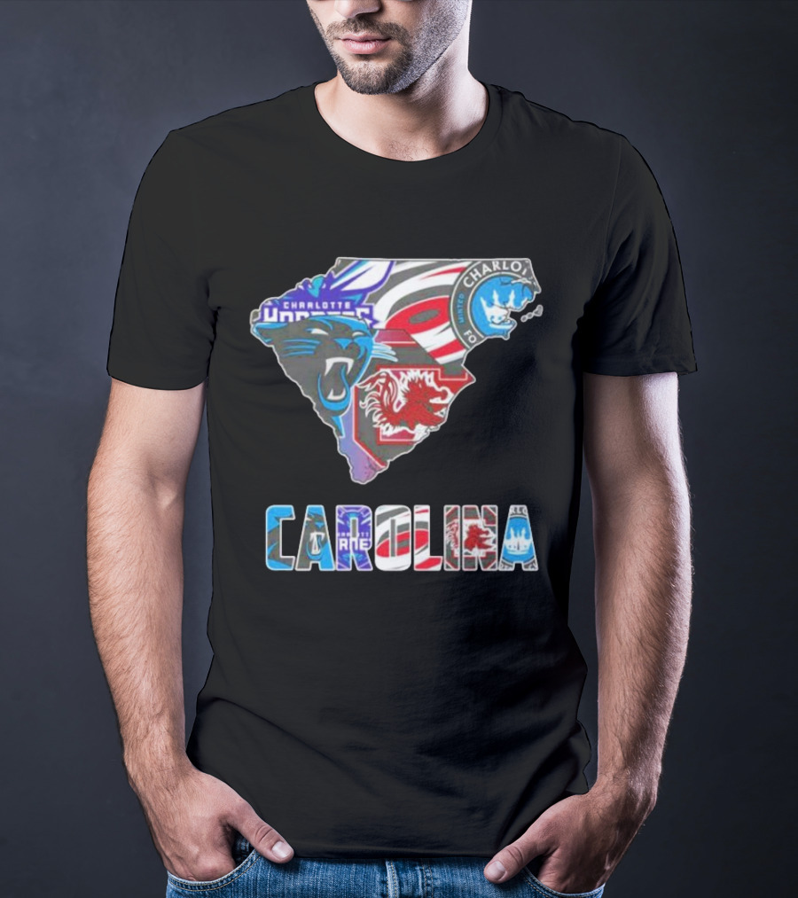 Carolina Panthers Hurricanes Gamecocks Charlotte Hornets FC Map T-Shirt