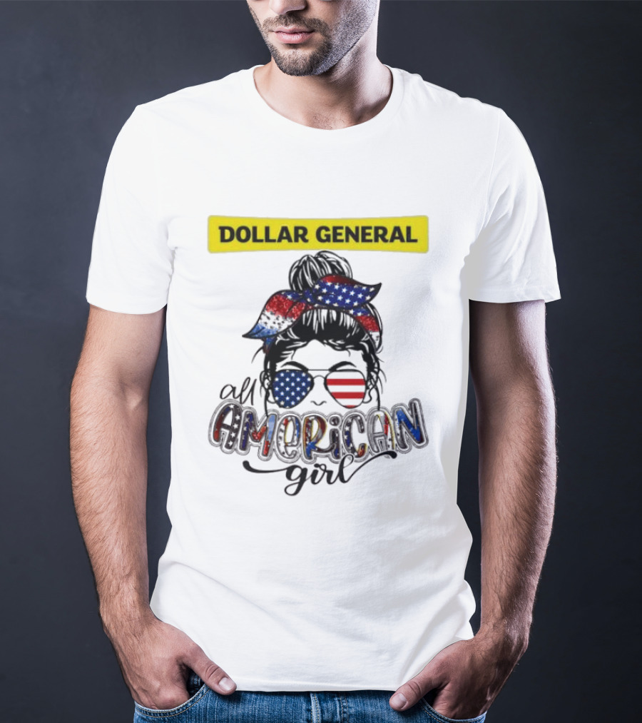 Dollar General All American Girl Messy Bun Flag Bandana Sunglasses T-Shirt