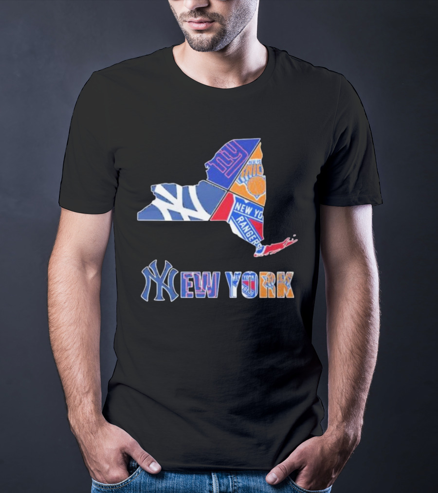 New York Yankees Giants Knicks Rangers Sports Map T-Shirt