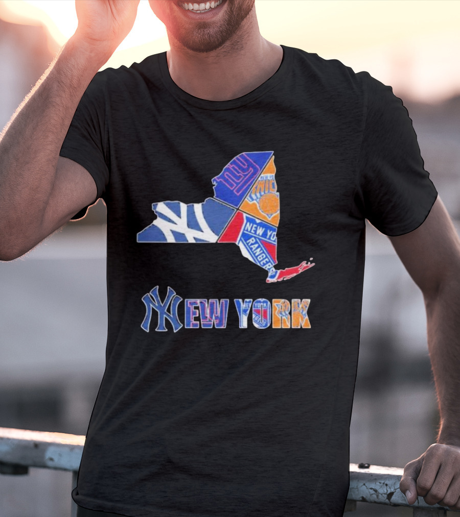 New York Yankees Giants Knicks Rangers Sports Map T-Shirt