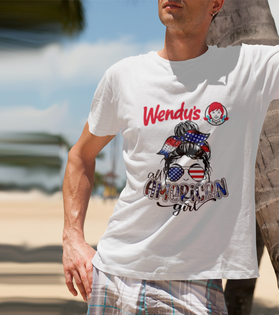 Wendy's All American Girl Messy Bun With Patriotic Sunglasses And Bandana T-Shirt