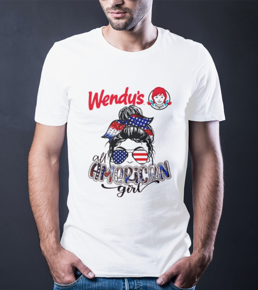 Wendy's All American Girl Messy Bun With Patriotic Sunglasses And Bandana T-Shirt