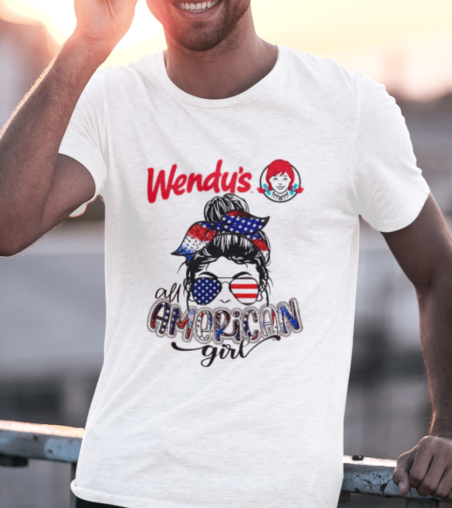 Wendy's All American Girl Messy Bun With Patriotic Sunglasses And Bandana T-Shirt