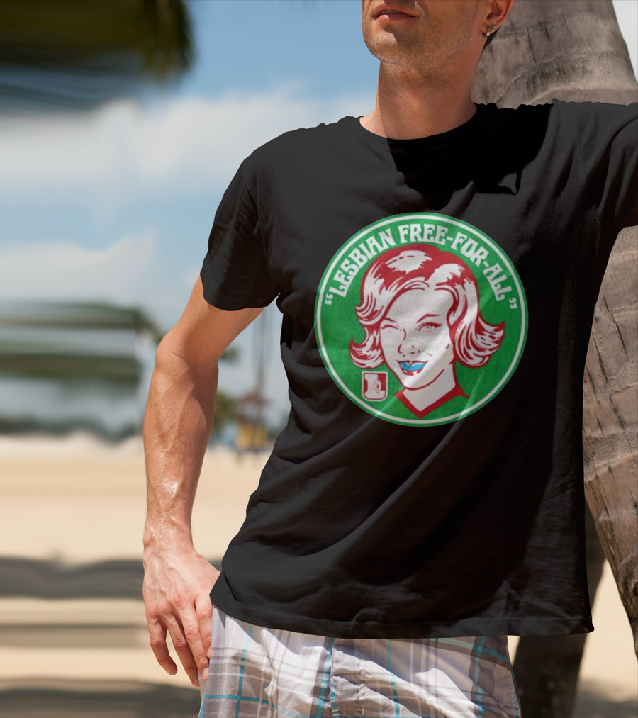 LESBIAN FREE-FOR-ALL Retro Style Winking Woman In Green Circle T-Shirt