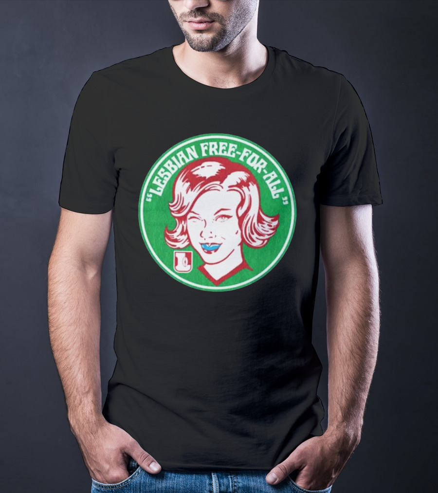 LESBIAN FREE-FOR-ALL Retro Style Winking Woman In Green Circle T-Shirt