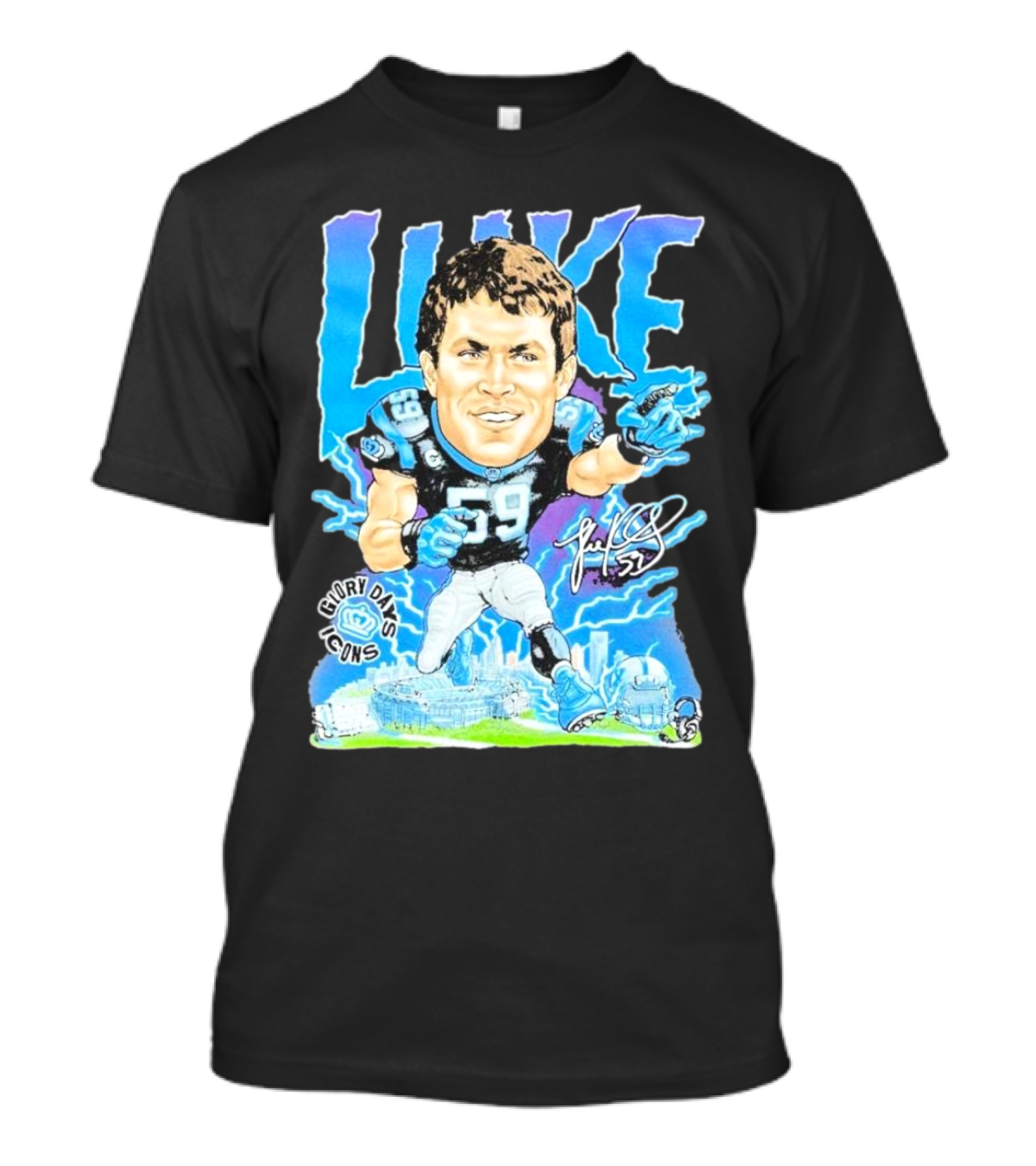Luke Kuechly Carolina Panthers 59 Glory Days Icons Caricature T-Shirt