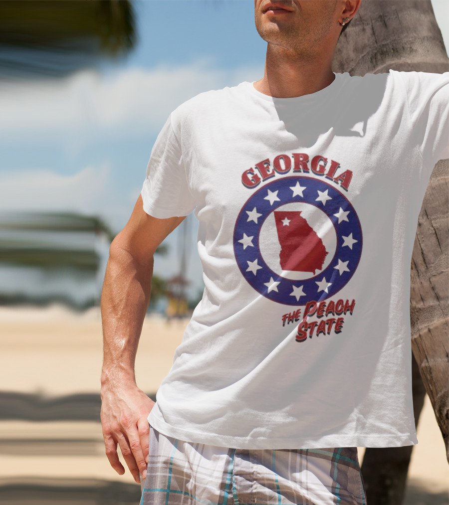 Georgia The Peach State Red And Blue Star Circle T-Shirt