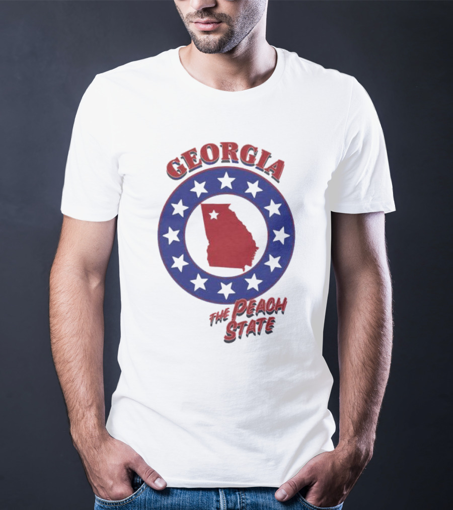 Georgia The Peach State Red And Blue Star Circle T-Shirt