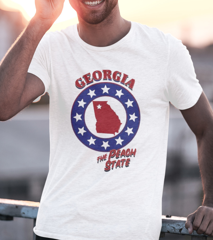 Georgia The Peach State Red And Blue Star Circle T-Shirt
