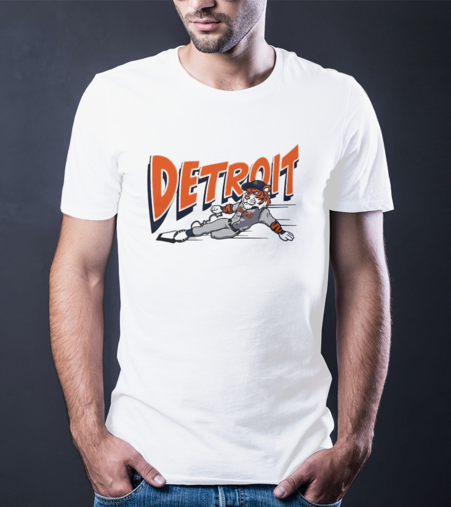 Detroit Sliding Tiger Baseball Player T-Shirt