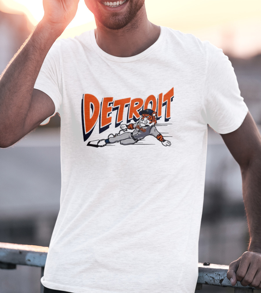 Detroit Sliding Tiger Baseball Player T-Shirt