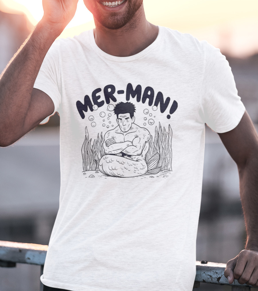 MER-MAN Cross-Armed Mermaid With Bubbles And Seaweed T-Shirt