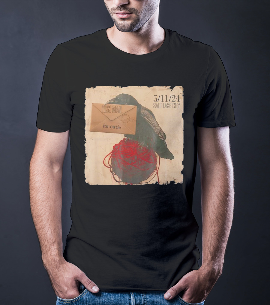 US Mail For Cutie 5/11/24 Salt Lake City Raven With Envelope And Red String T-Shirt