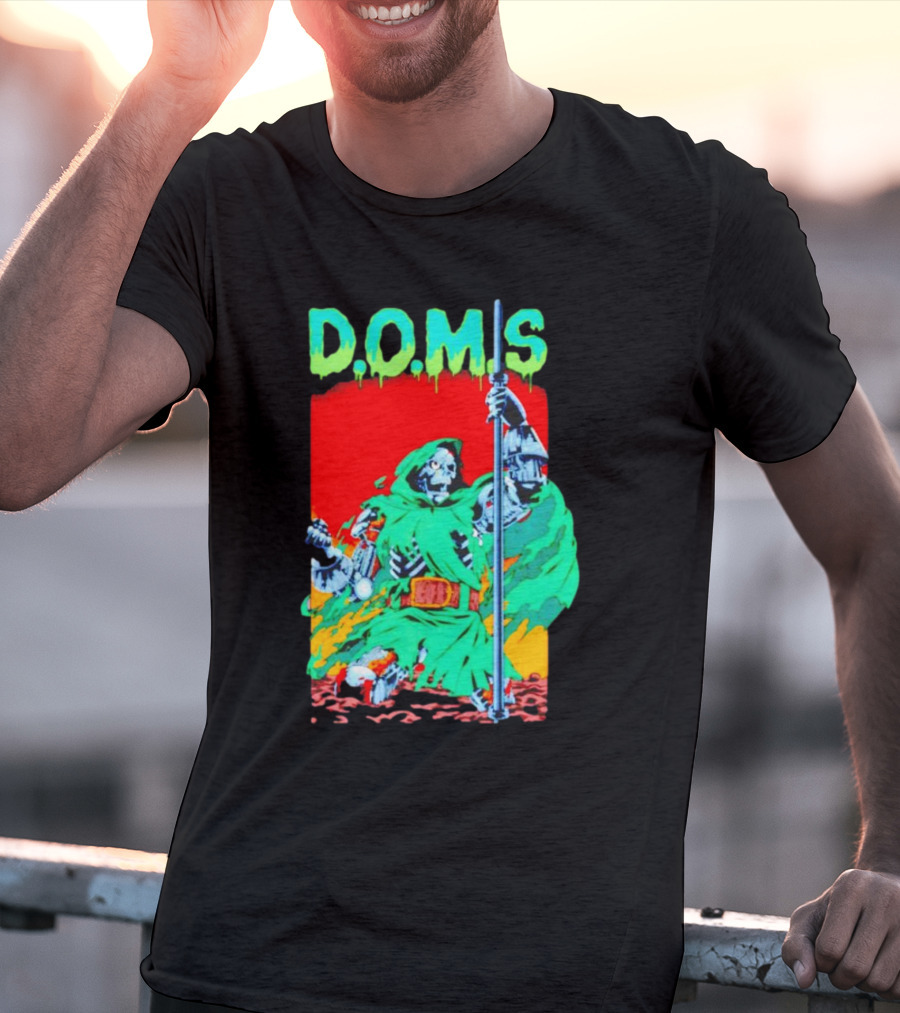 D.O.M.S Skeleton Warrior In Green Cloak Holding Staff T-Shirt