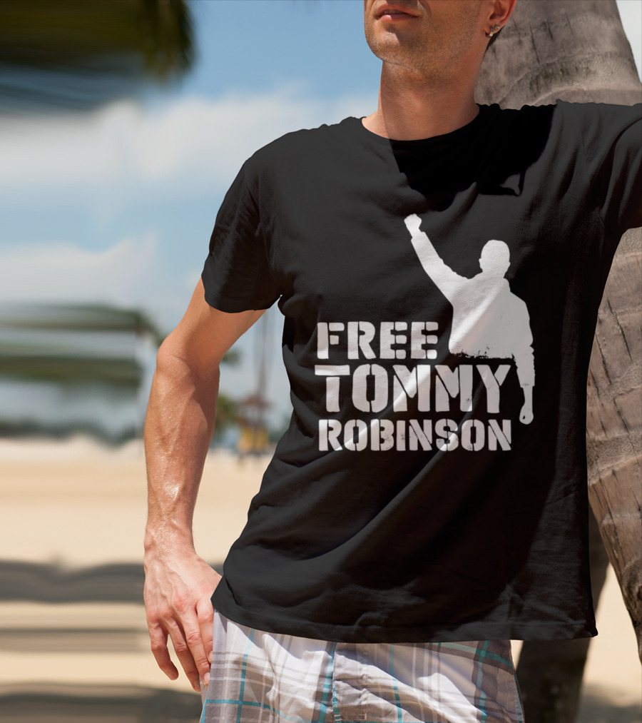 Free Tommy Robinson Silhouette Fist Raised Protest T-Shirt