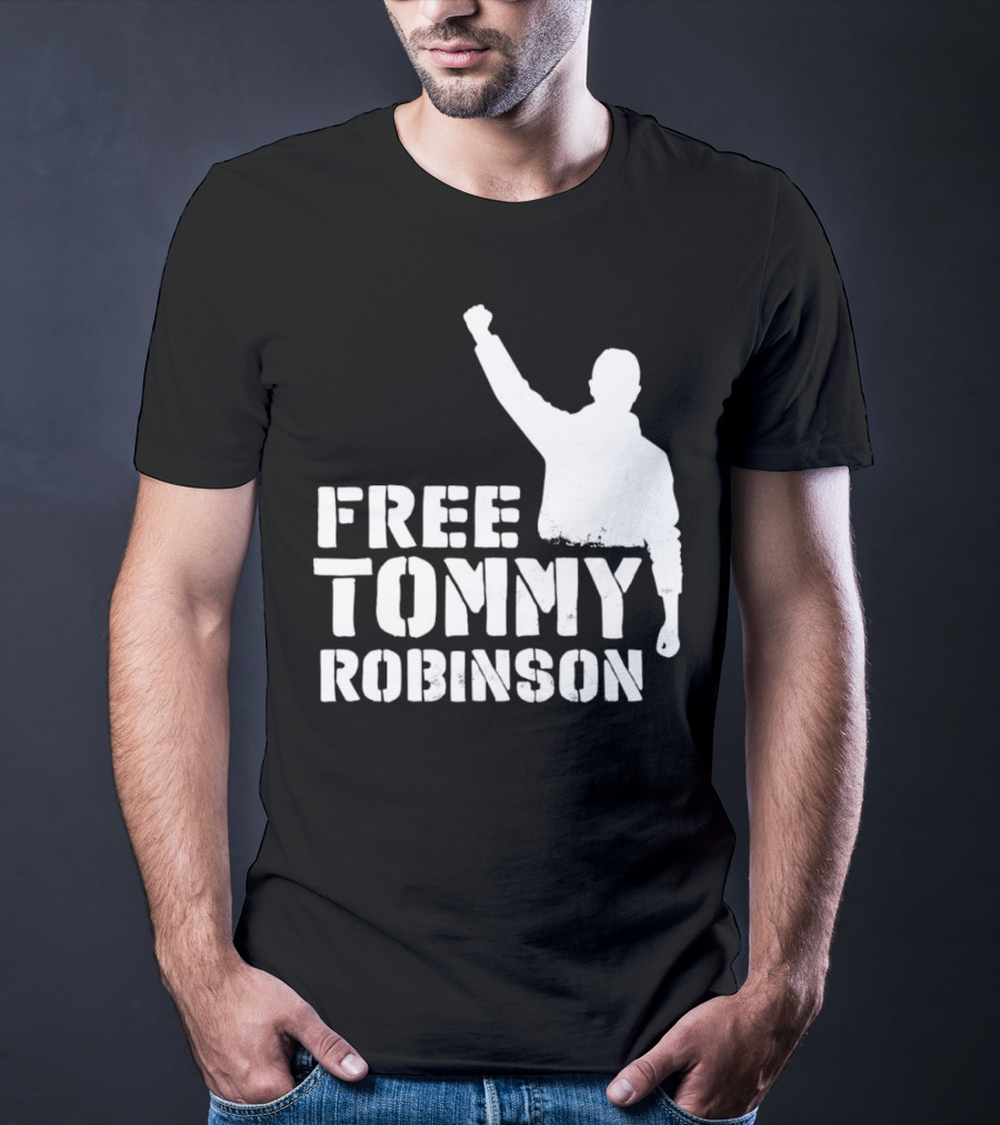 Free Tommy Robinson Silhouette Fist Raised Protest T-Shirt