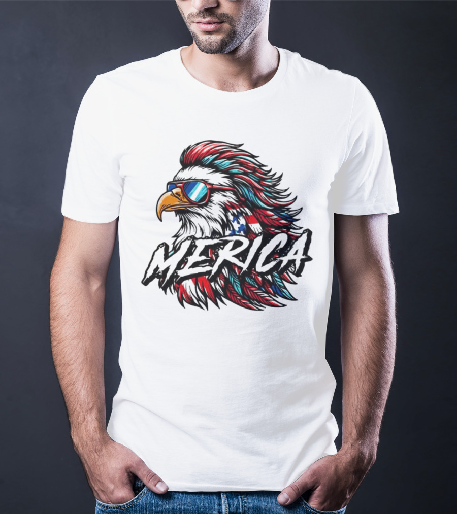 Merica Mullet Eagle With Patriotic Sunglasses And Americana Colors T-Shirt