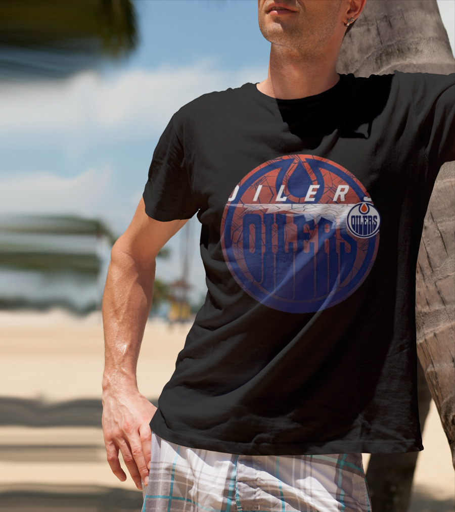 NHL Edmonton Oilers Cracked Ice Logo Hockey Oilers T-Shirt