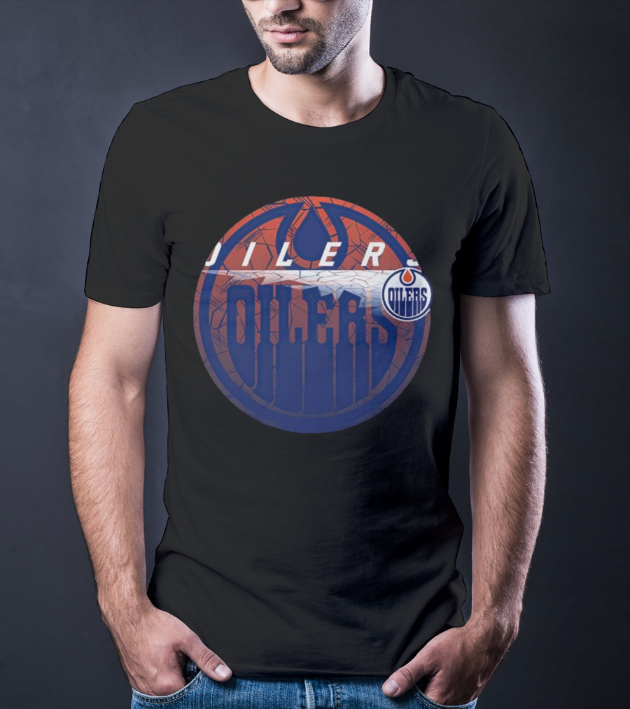 NHL Edmonton Oilers Cracked Ice Logo Hockey Oilers T-Shirt
