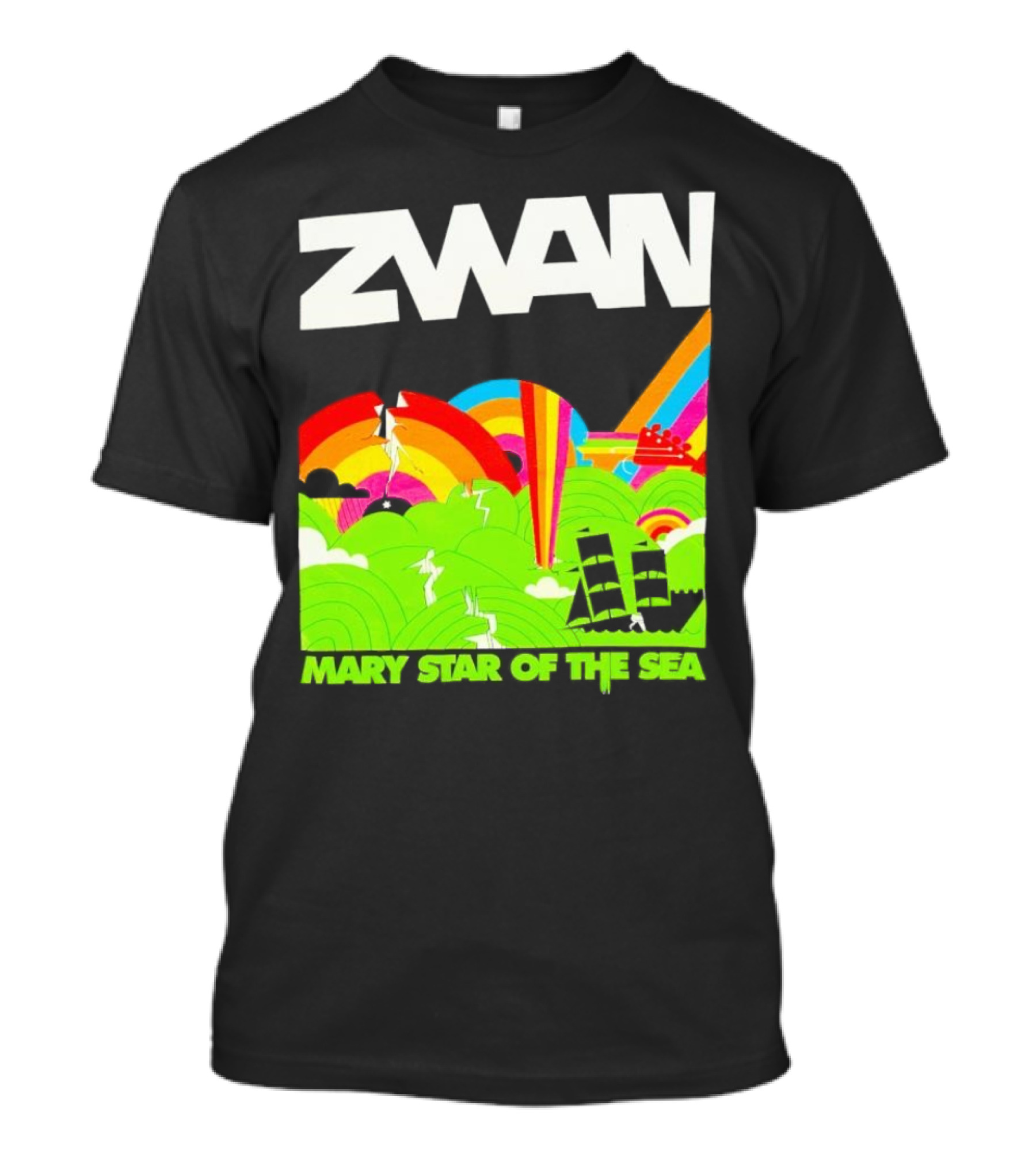 Zwan Mary Star Of The Sea Rainbow Waves Sailboat T-Shirt