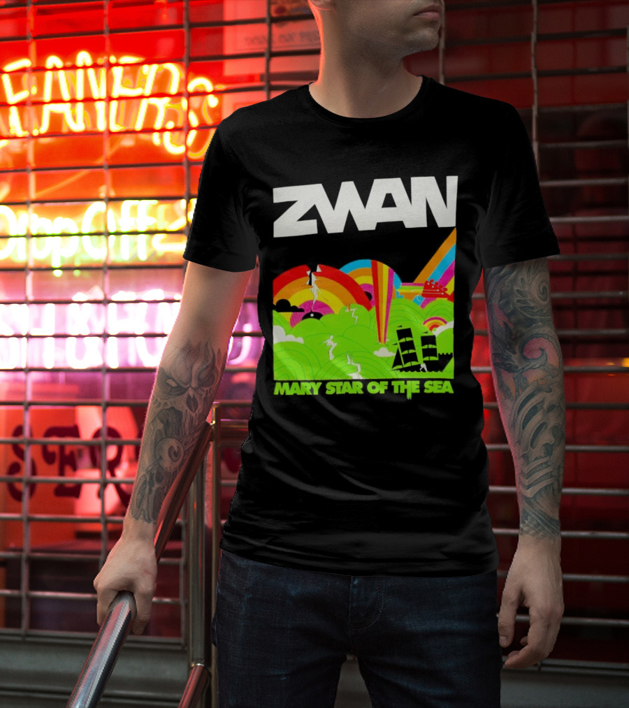 Zwan Mary Star Of The Sea Rainbow Waves Sailboat T-Shirt