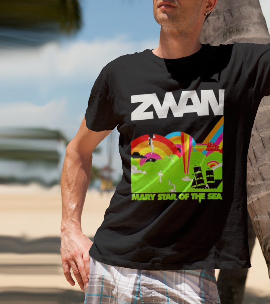 Zwan Mary Star Of The Sea Rainbow Waves Sailboat T-Shirt