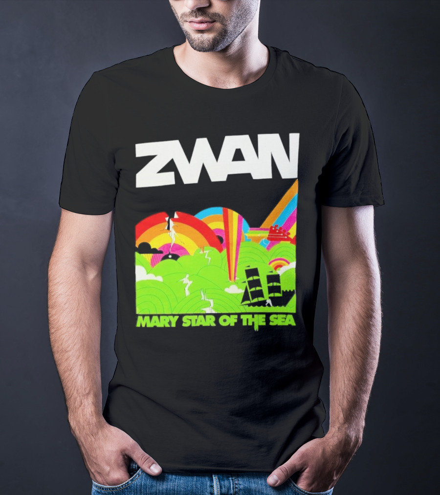 Zwan Mary Star Of The Sea Rainbow Waves Sailboat T-Shirt