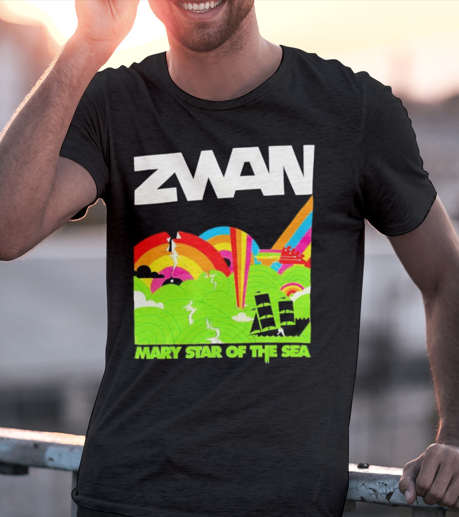 Zwan Mary Star Of The Sea Rainbow Waves Sailboat T-Shirt