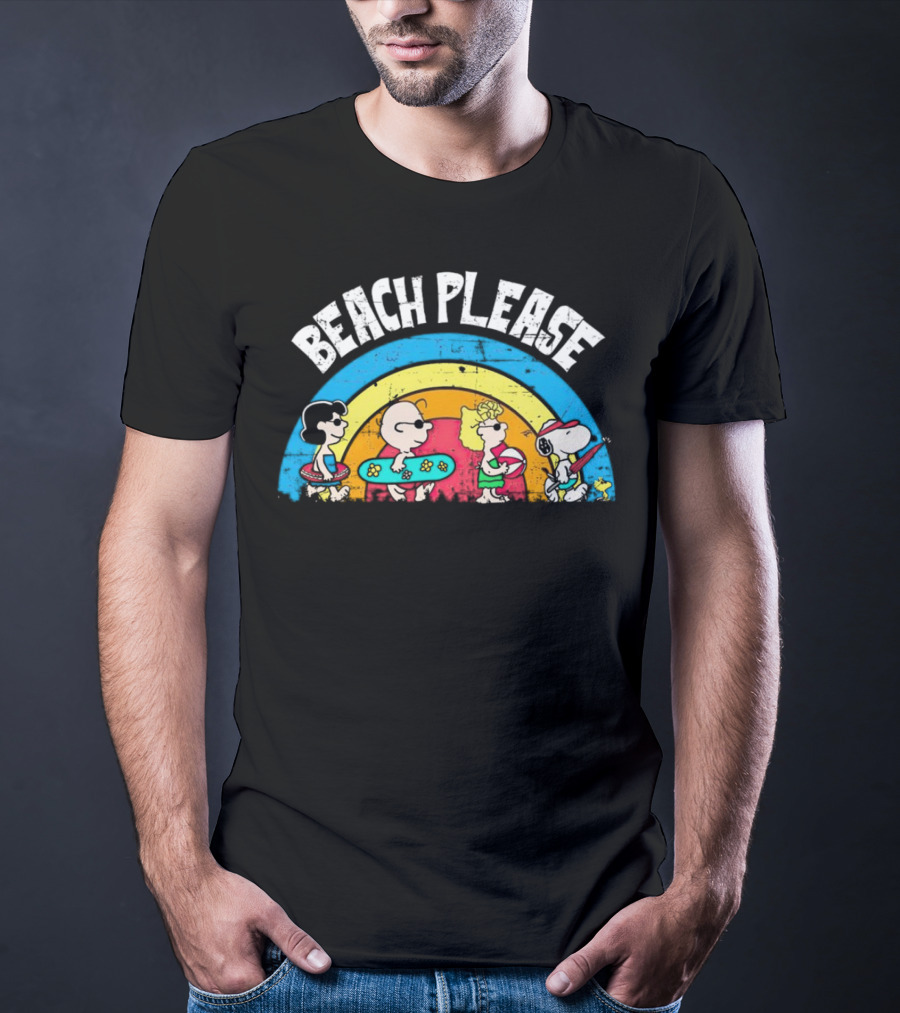 Beach Please Peanuts Surf Snoopy Charlie Brown Woodstock Lucy T-Shirt