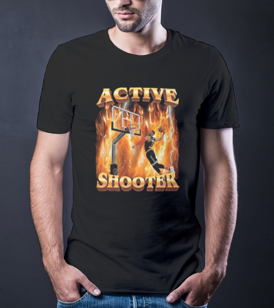 Active Shooter Basketball Dunk With Fiery Background T-Shirt