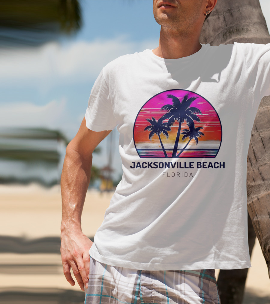 Jacksonville Beach Florida Palm Tree Sunset Circle T-Shirt