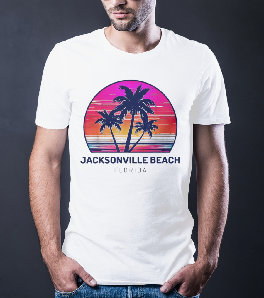 Jacksonville Beach Florida Palm Tree Sunset Circle T-Shirt