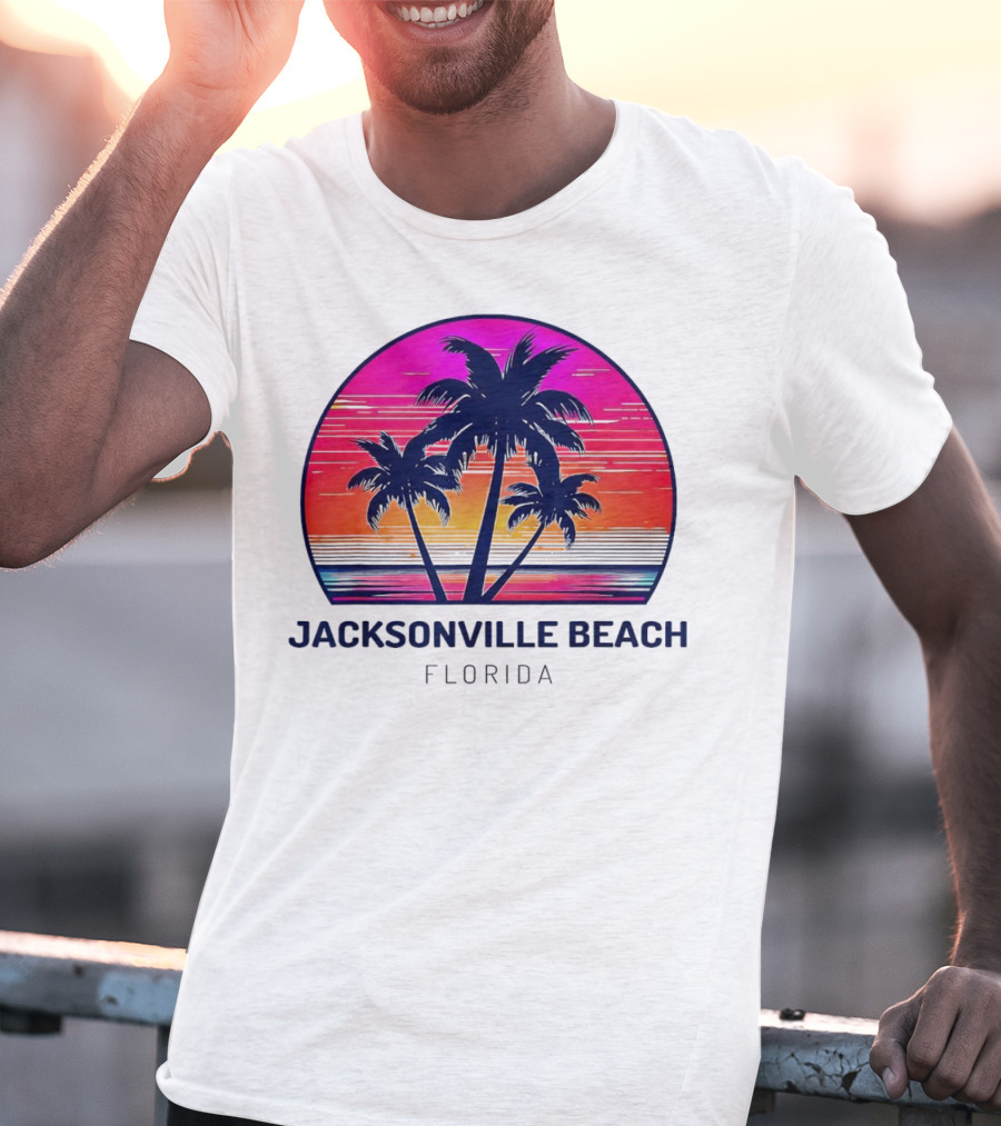 Jacksonville Beach Florida Palm Tree Sunset Circle T-Shirt