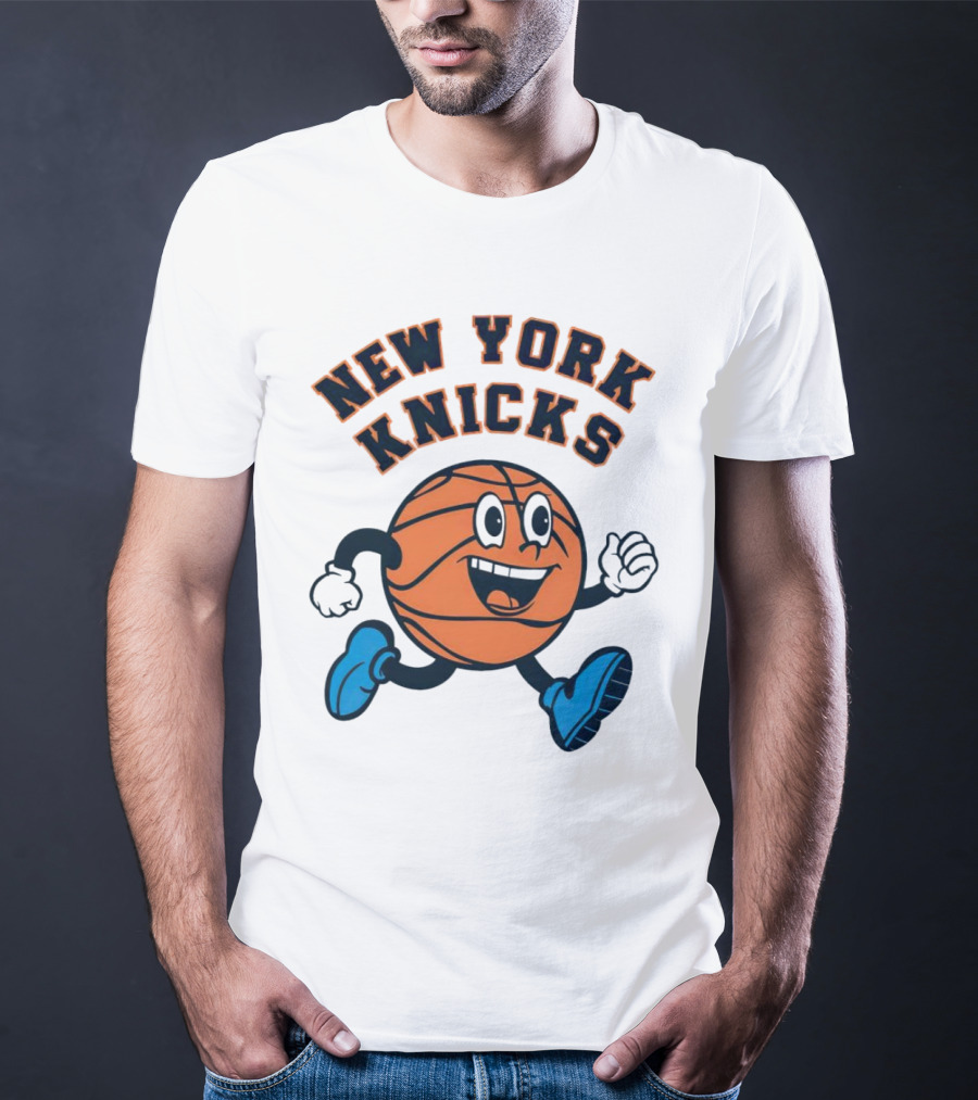New York Knicks Basketball Running Ball Cartoon Face T-Shirt