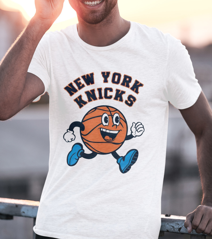 New York Knicks Basketball Running Ball Cartoon Face T-Shirt