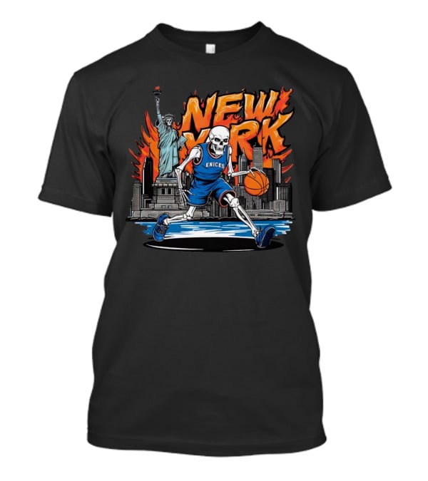 New York Knicks Skeleton Statue Basketball T-Shirt