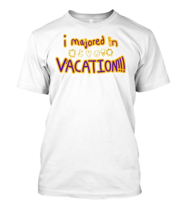Weston Koury Wearing I Majored In Vacation Sun Heart Smile Cone Text T-Shirt