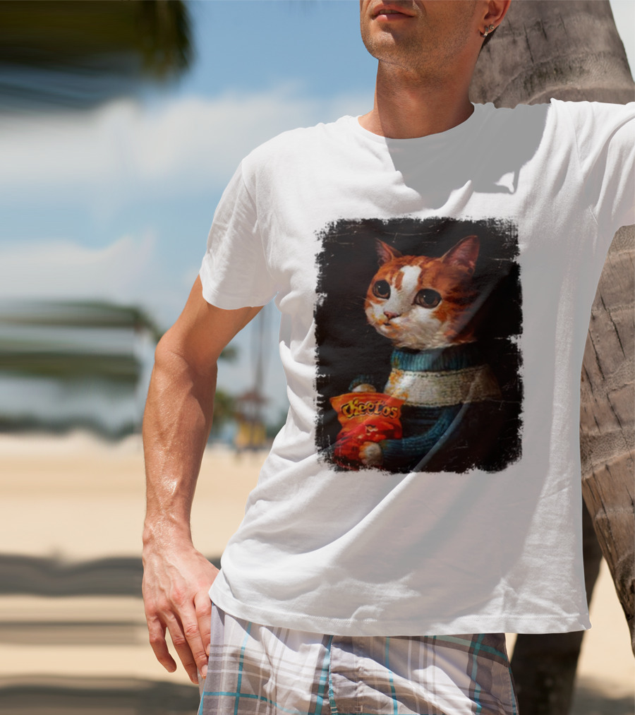 Cheetos Cat Holding Bag In T-Shirt