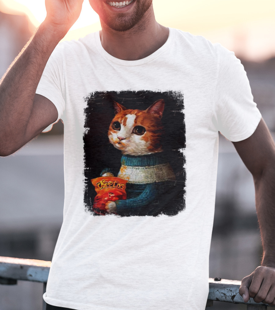 Cheetos Cat Holding Bag In T-Shirt