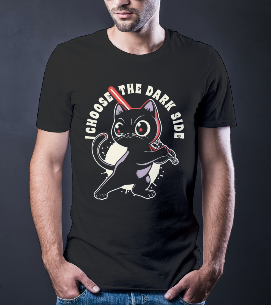 I Choose The Dark Side Black Cat With Lightsaber T-Shirt