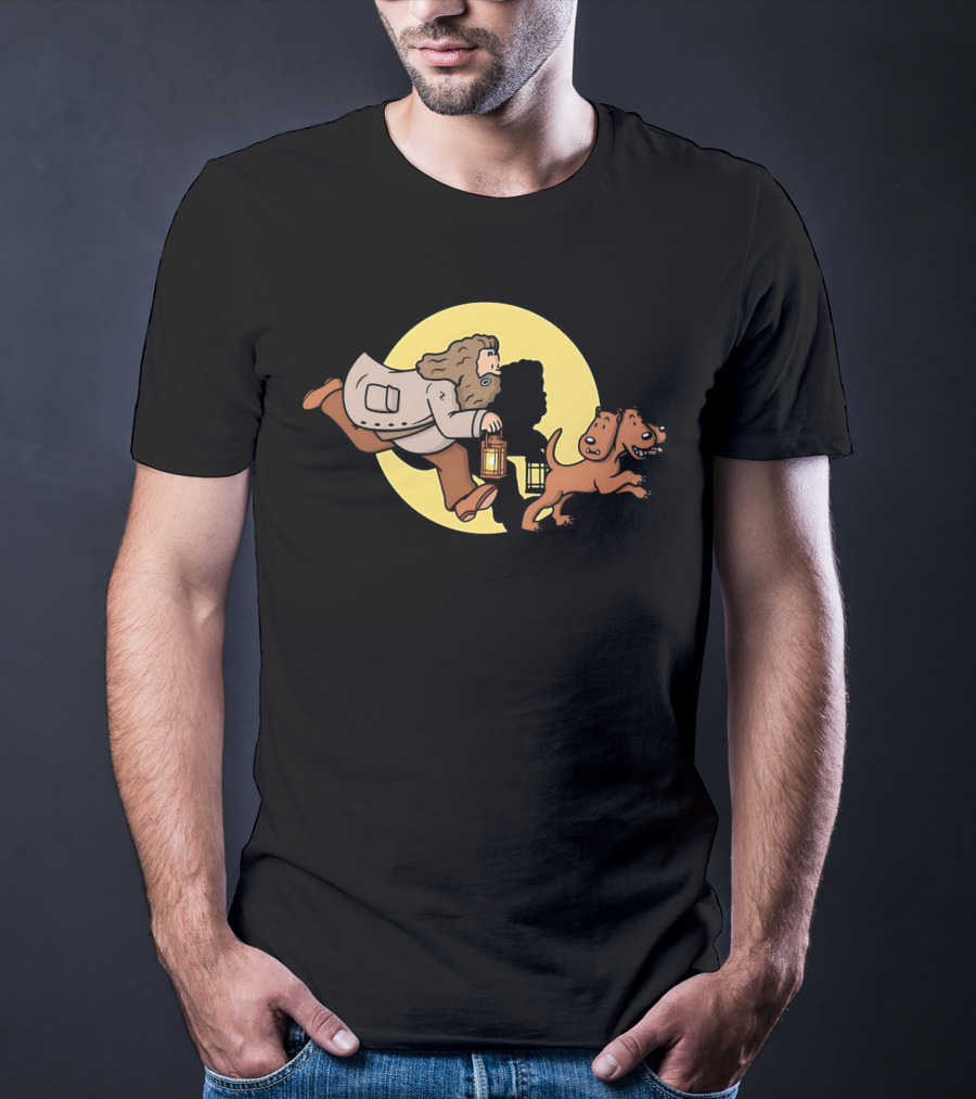 Hagrid And Fluffy Lantern Adventure Moonlit Tintin T-Shirt