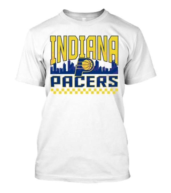 Indiana Pacers NBA Logo Skyline With Checkered T-Shirt
