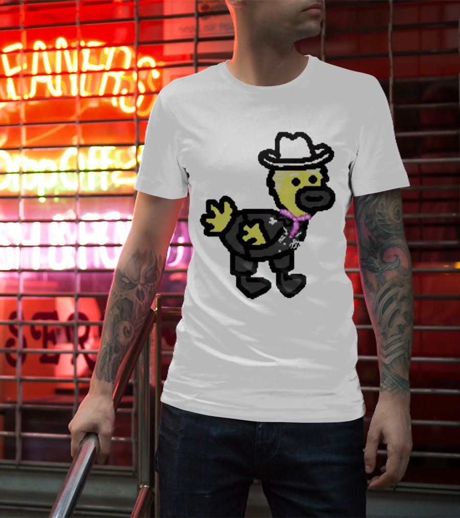 Ken Gosling Pixel Art Cowboy Duck With Hat And Scarf T-Shirt