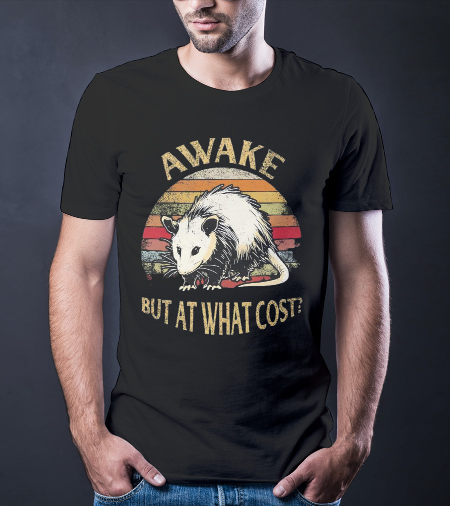 Awake But At What Cost Vintage Opossum Retro Stripes T-Shirt