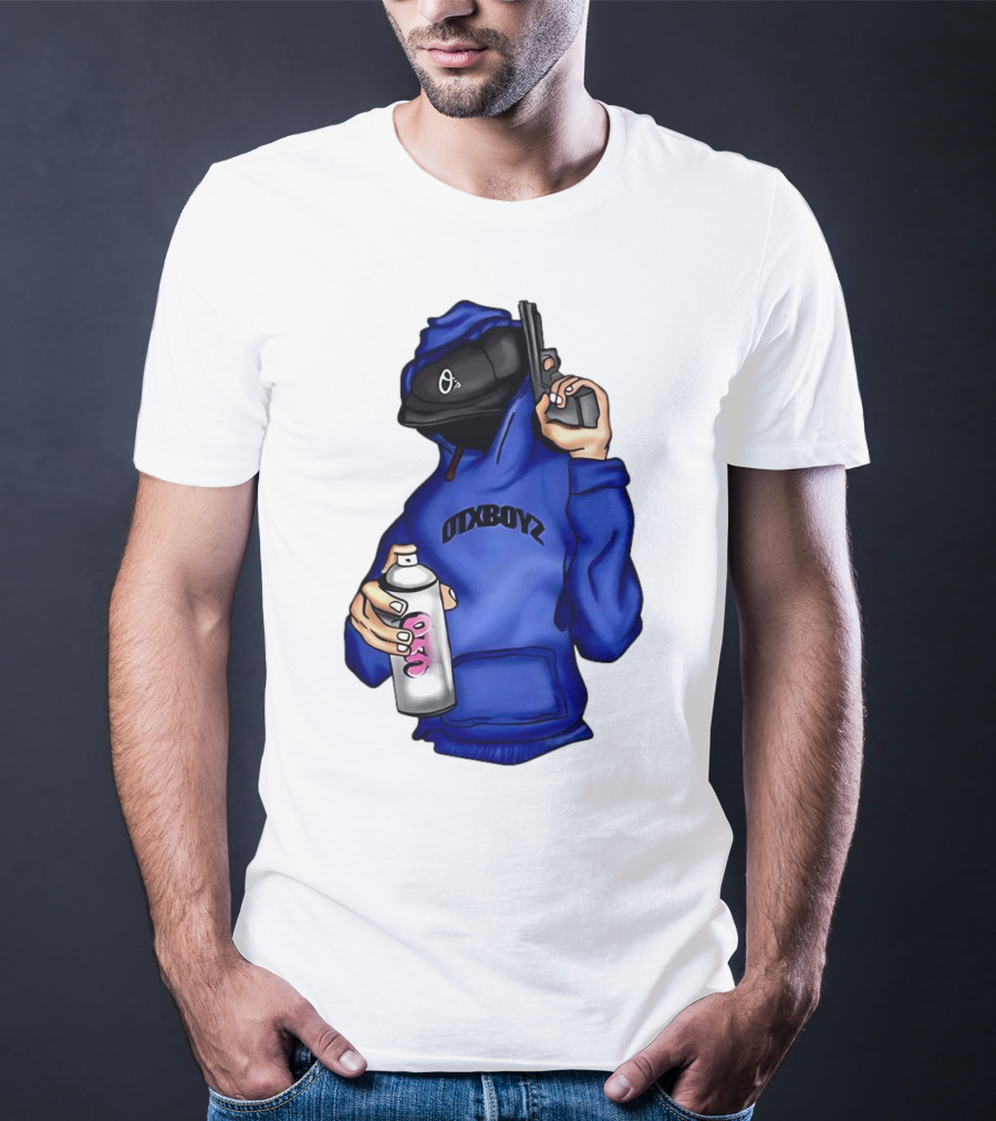 OTXBOYZ Hooded Figure With Spray And Gun T-Shirt