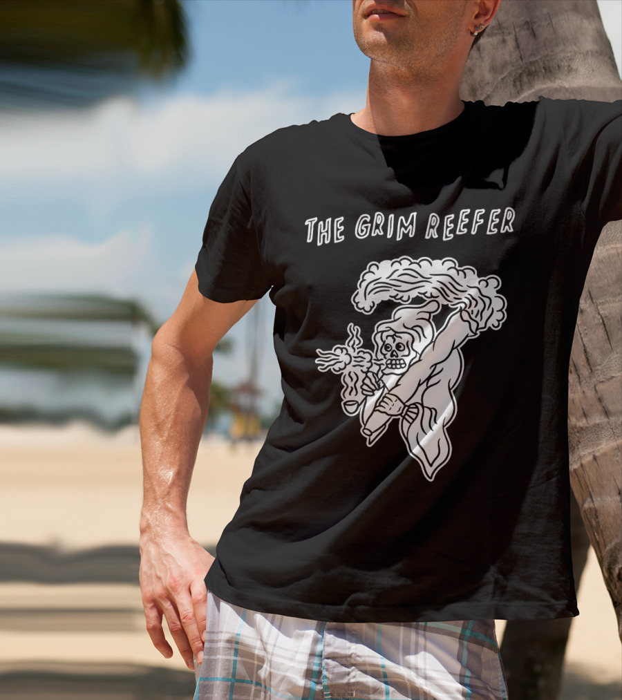 The Grim Reefer Skeleton Smoking Weed T-Shirt