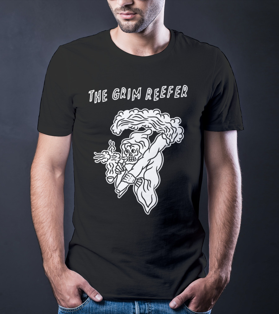 The Grim Reefer Skeleton Smoking Weed T-Shirt